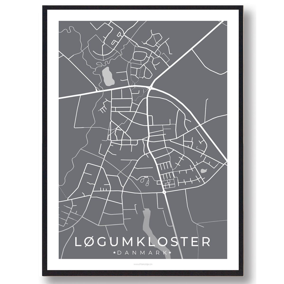 Løgumkloster by plakat - grå (Størrelse: S - 21x29,7cm (A4))