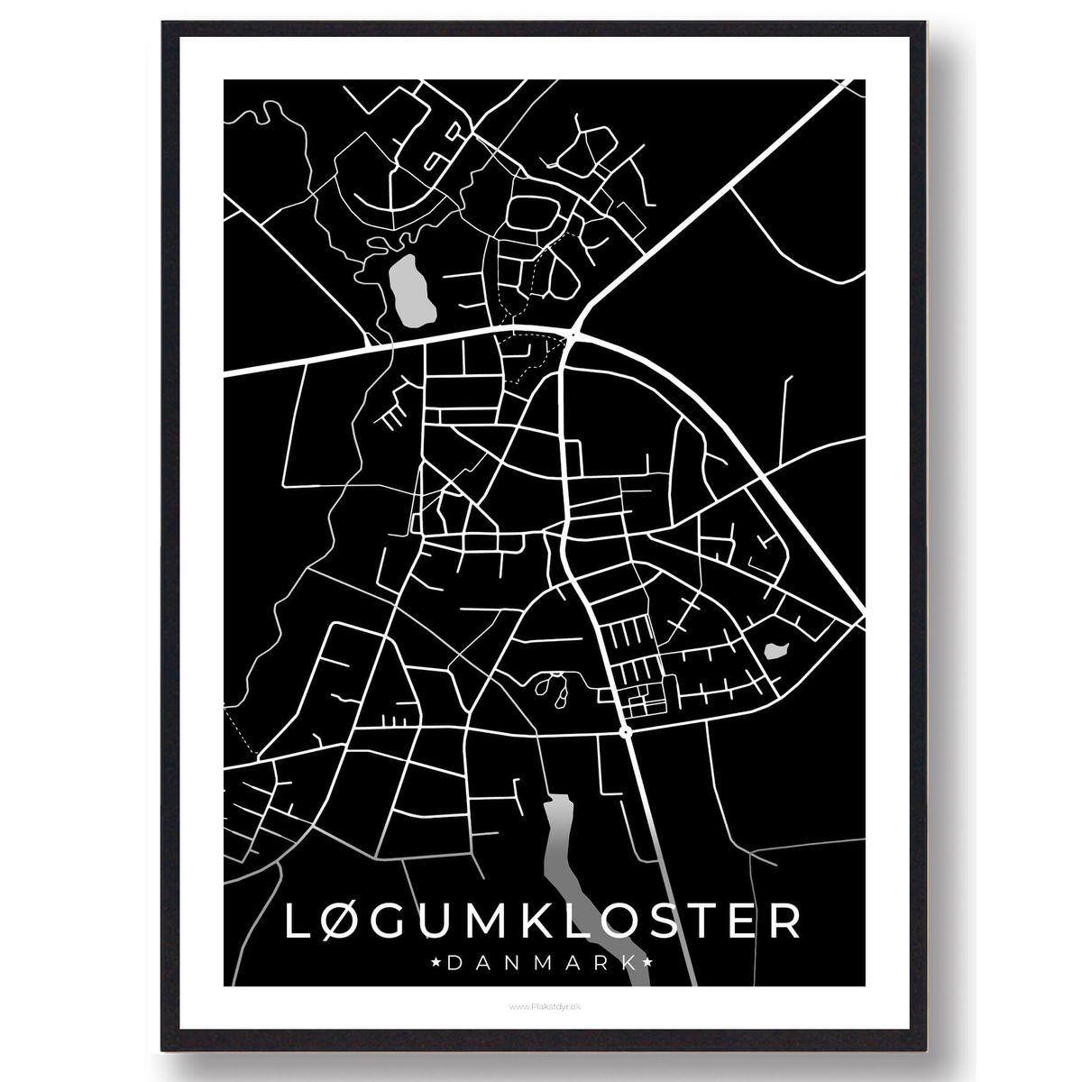 Løgumkloster by plakat - sort (Størrelse: XS - 15x21cm (A5))