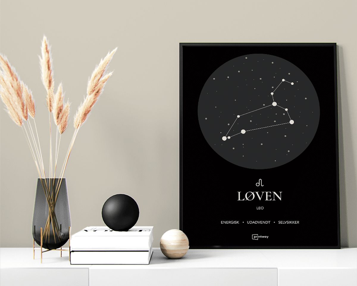 Løven Stjernetegn Plakat Sort 42×60 cm (A2)