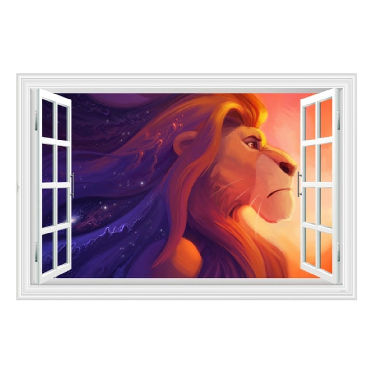 Løvernes Konge wallsticker. Vindue med Mufasa. 60x90cm.