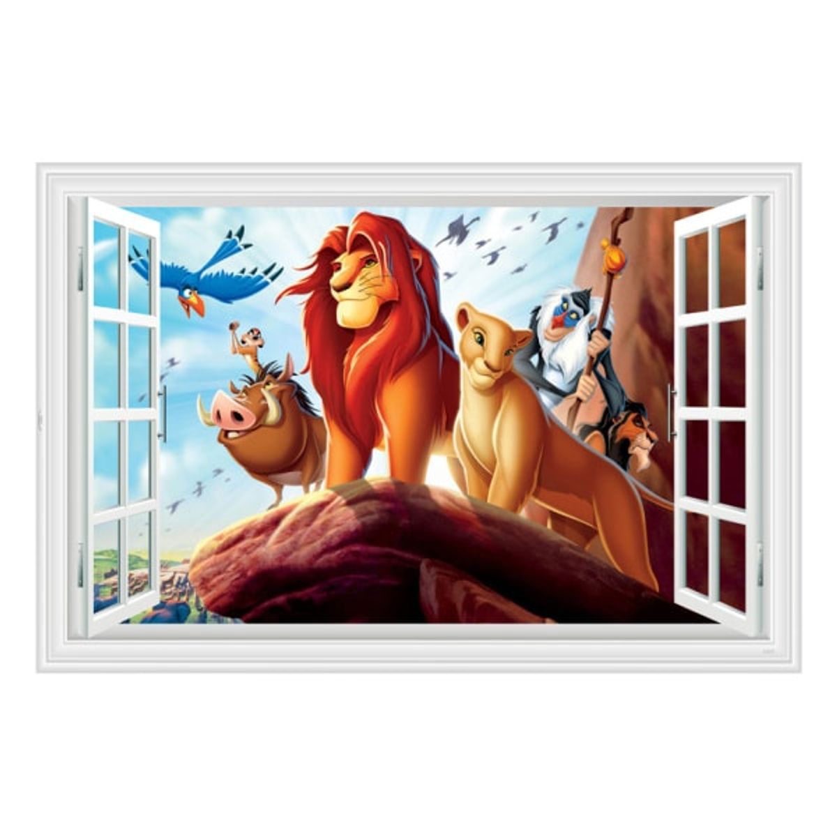 Løvernes Konge wallsticker. Vindue med Simba på Kongesletten.