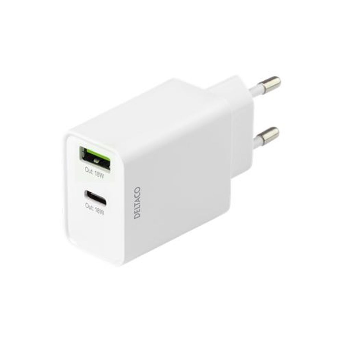 m-Deltaco - Duel lader (1xUSB-C /1xUSB-A) 3.0A (18W) (Han-Han) (Hvid) - 0,1 m