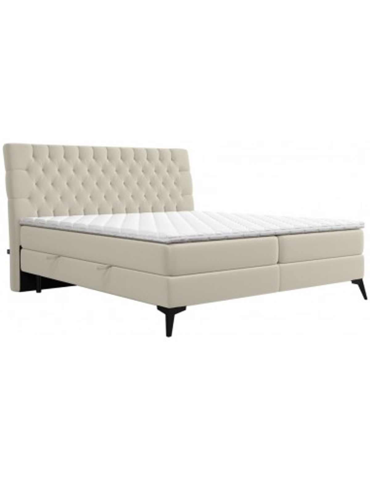 Madison kontinentalseng med opbevaring og sengegavl 160 x 200 cm med 7 komfortzoner - Sort/Lys beige