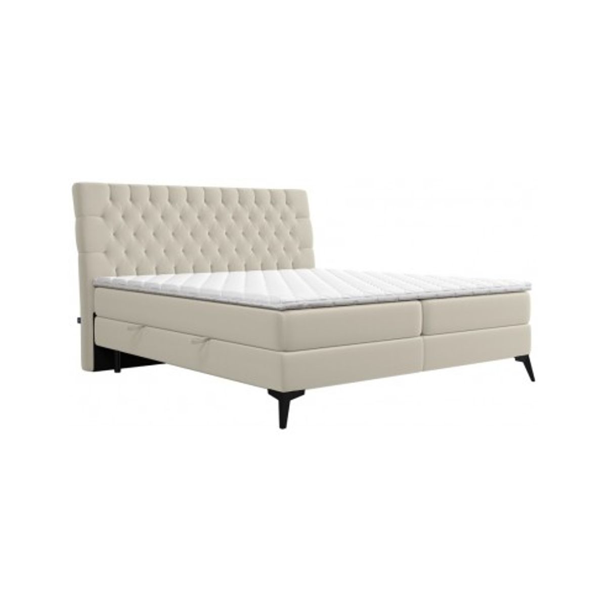 Madison kontinentalseng med opbevaring og sengegavl 180 x 200 cm med 7 komfortzoner - Sort/Lys beige