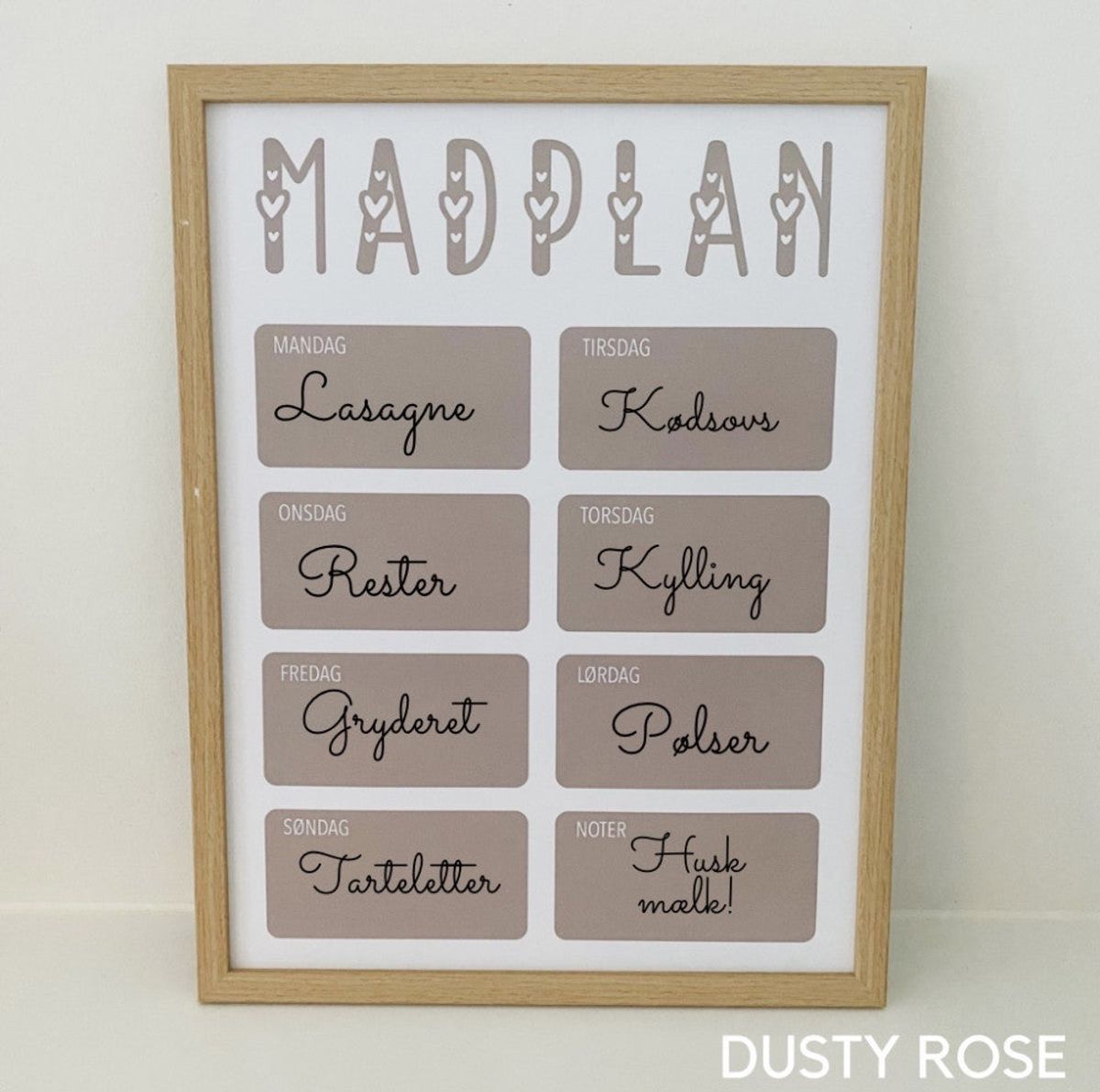 Madplan med ugedage - Ja tak (+150kr.) / Dusty rose