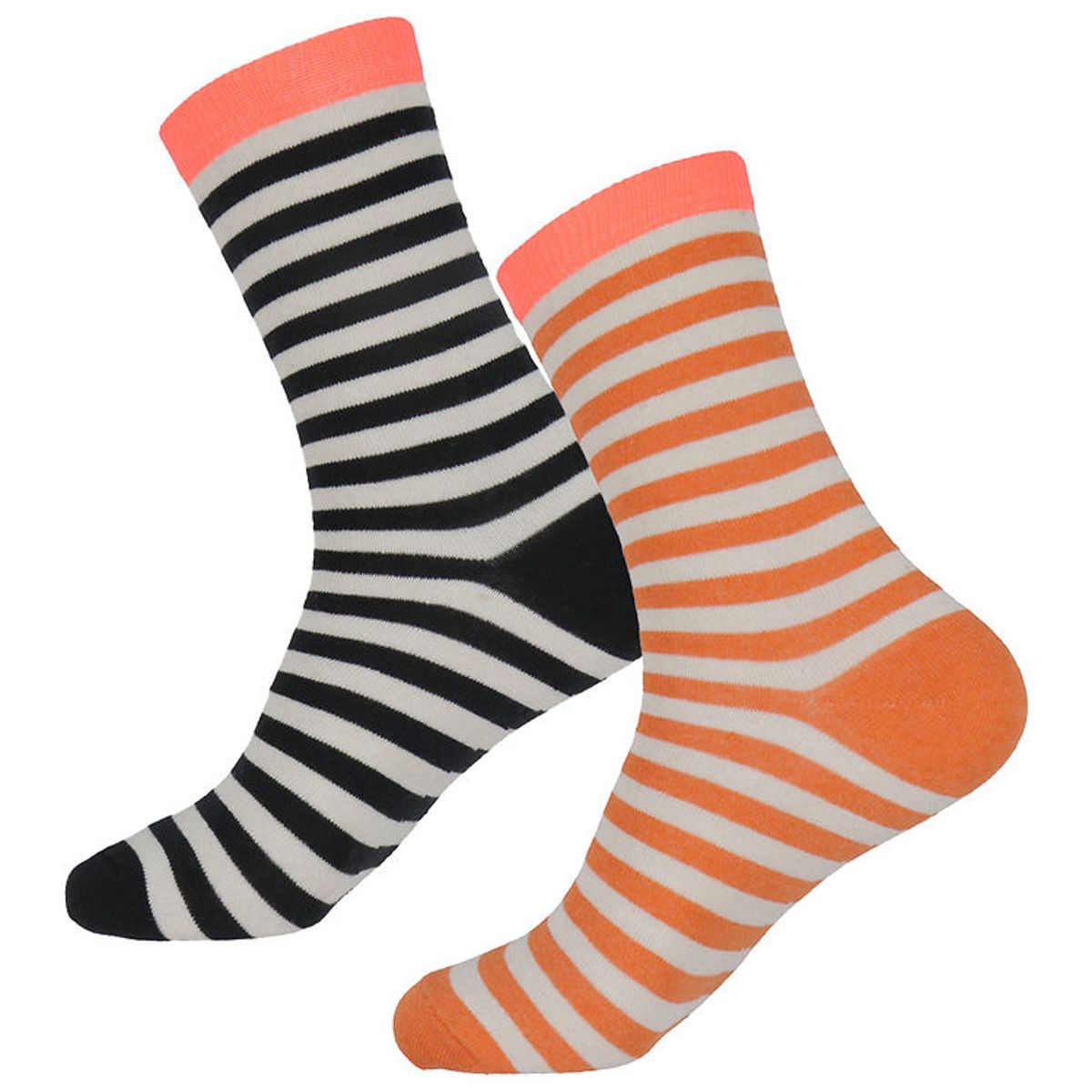 Mads Nørgaard Strømper - 2-pak - Stripe Mix - Black/Tangarine