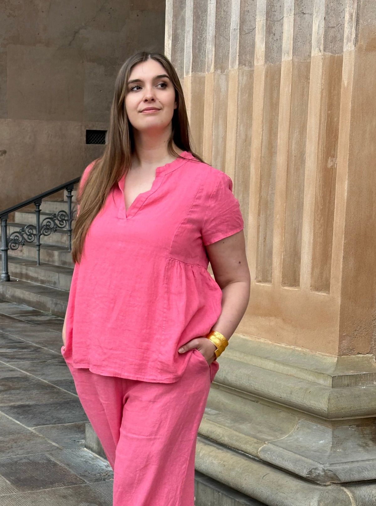 Maggy hørbluse i sommer pink - XXL/52-54