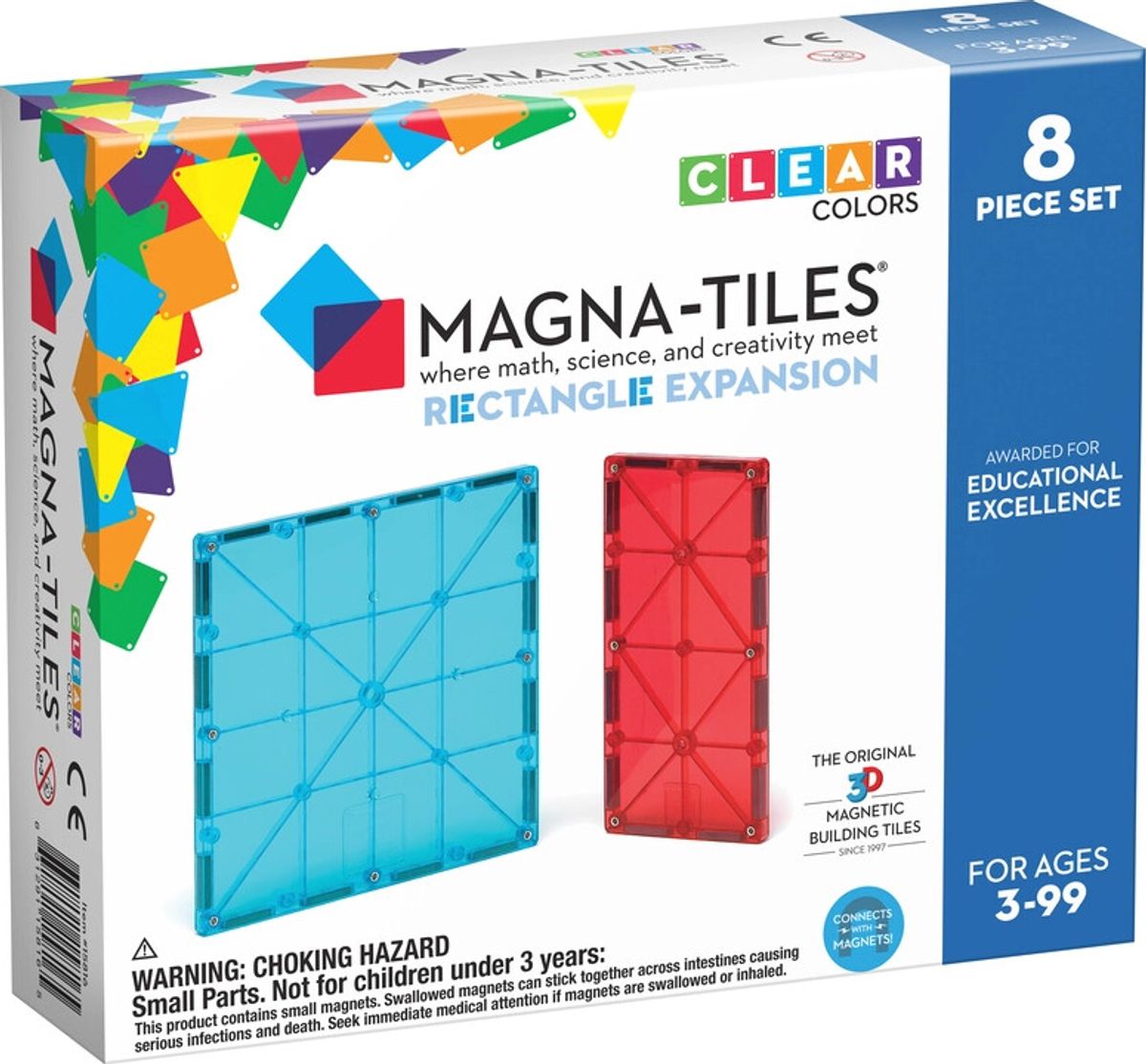 Magna-tiles - Clear Colors Udvidelse Magnetsæt - Rektangler - 8 Stk