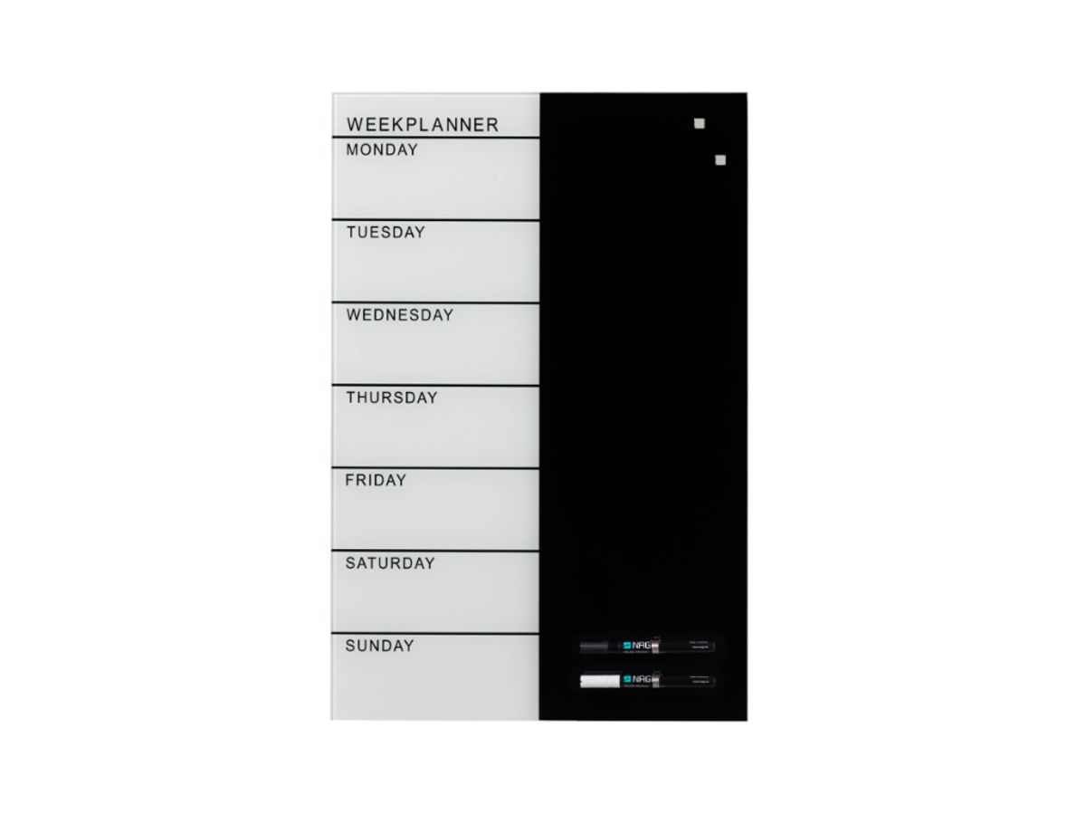 Magnetisk Glastavle Naga | Week Planner | 40 x 60 cm | Hvid-sort | UK