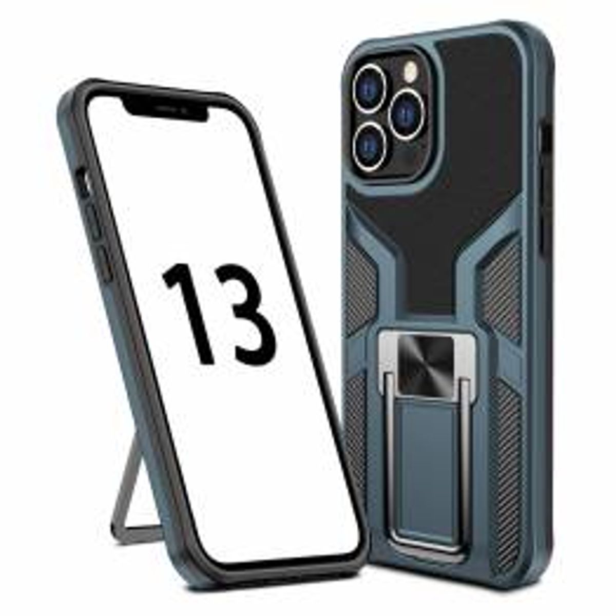 Magnetisk iPhone 13 Pro Max beskyttende cover 6,7" m kickstand - Sort/blå