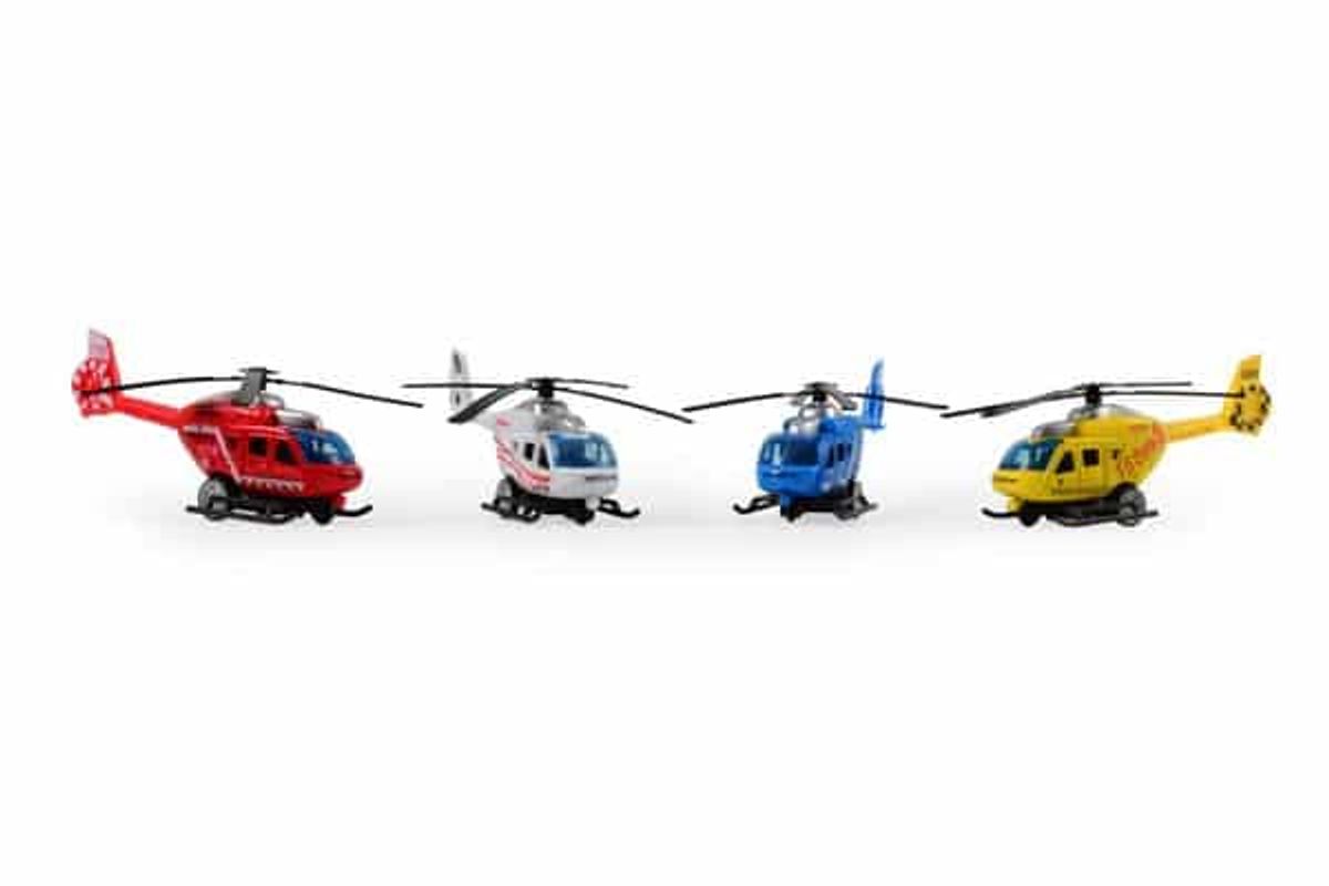 Magni Helikopter med Pull back - Rød, Hvid, Blå & Gul - Rød