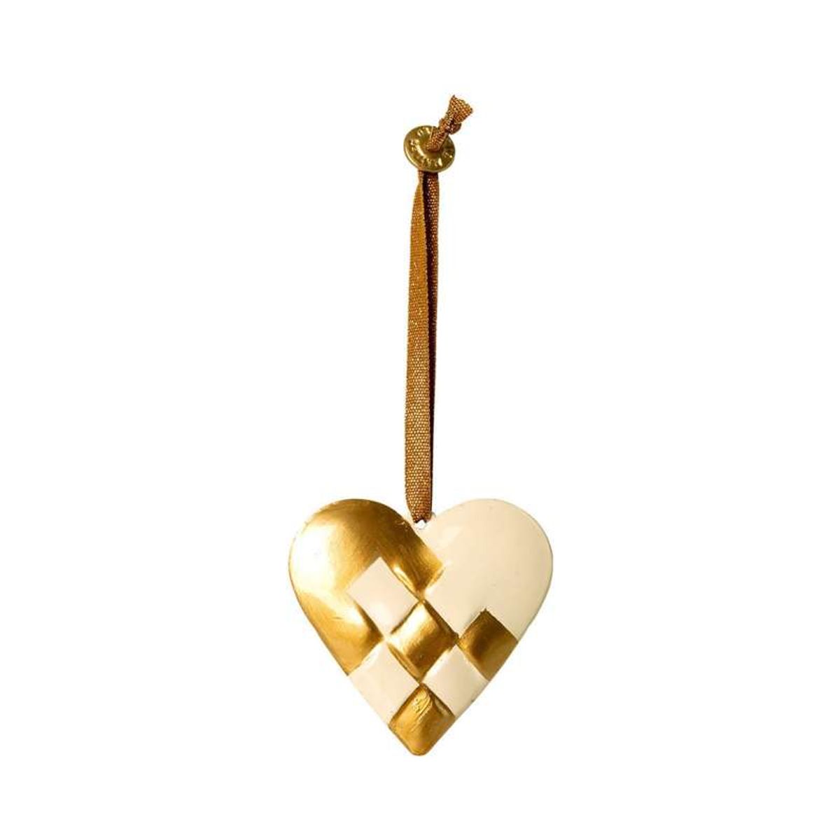 Maileg Juleornament i Metal - Flettet Hjerte - Guld - 6 Cm.