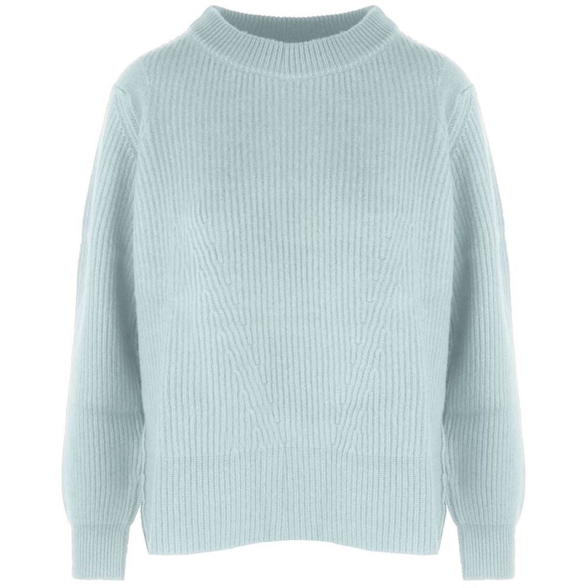 Malo Light Blue Cashmere Women Sweater with Ribbed Embroidery