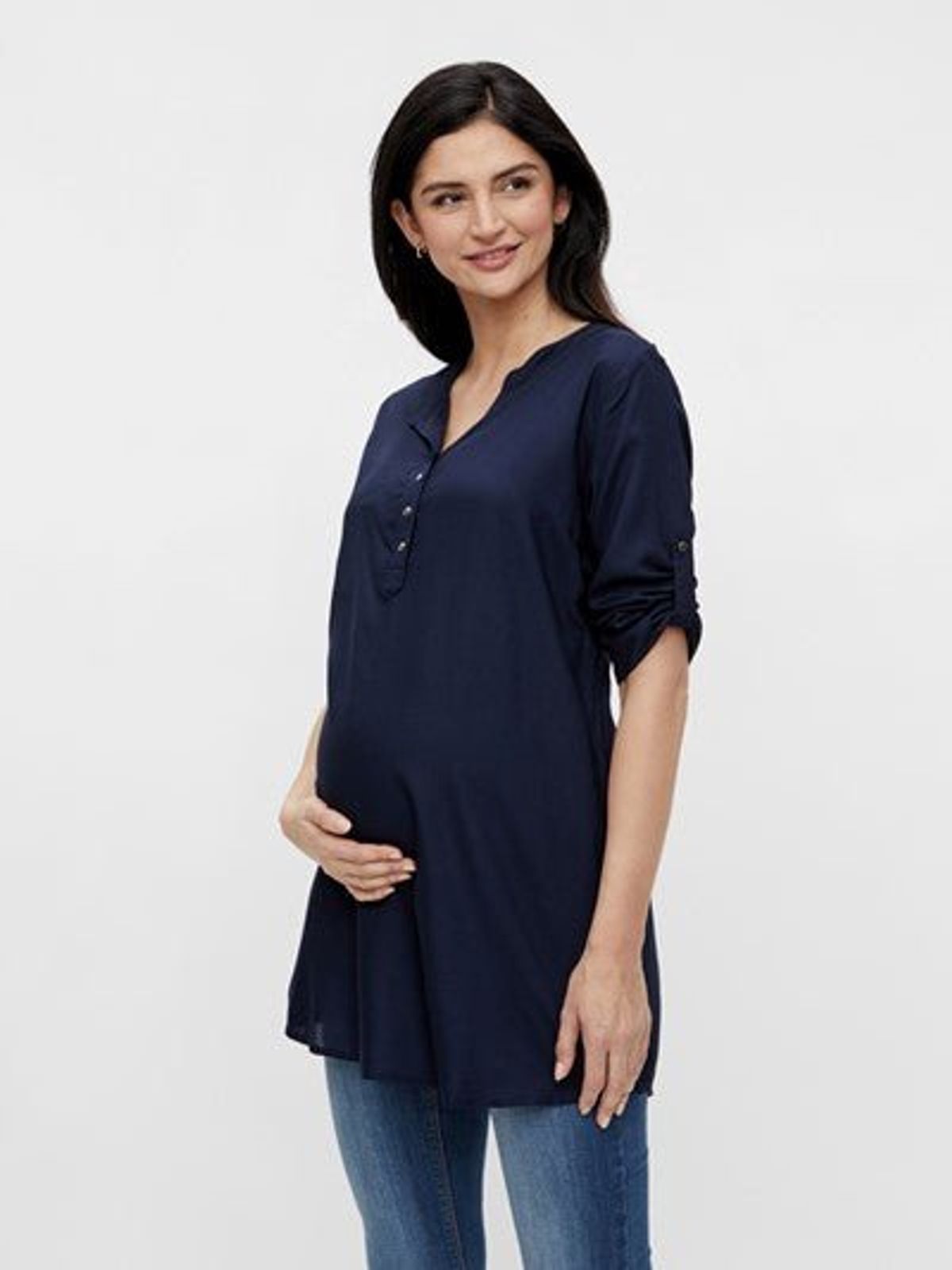 Mamalicious 3/4 ærmet vente-tunika, navy viskose, MLMercy - large