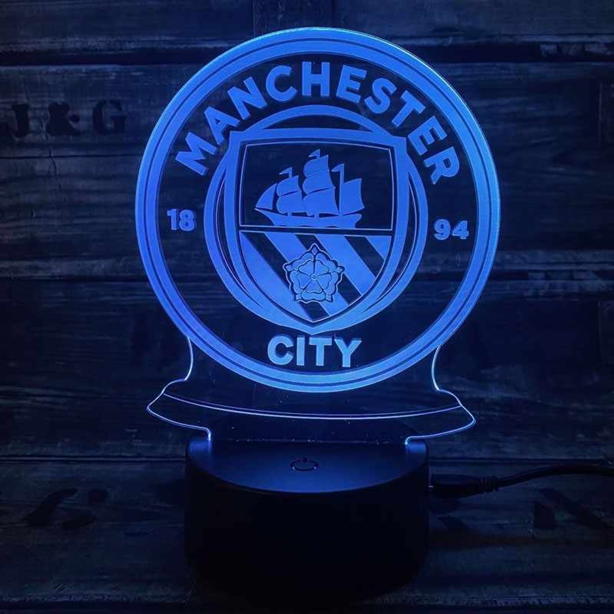 Manchester City 3D Fodbold lampe - Lyser i 7 farver