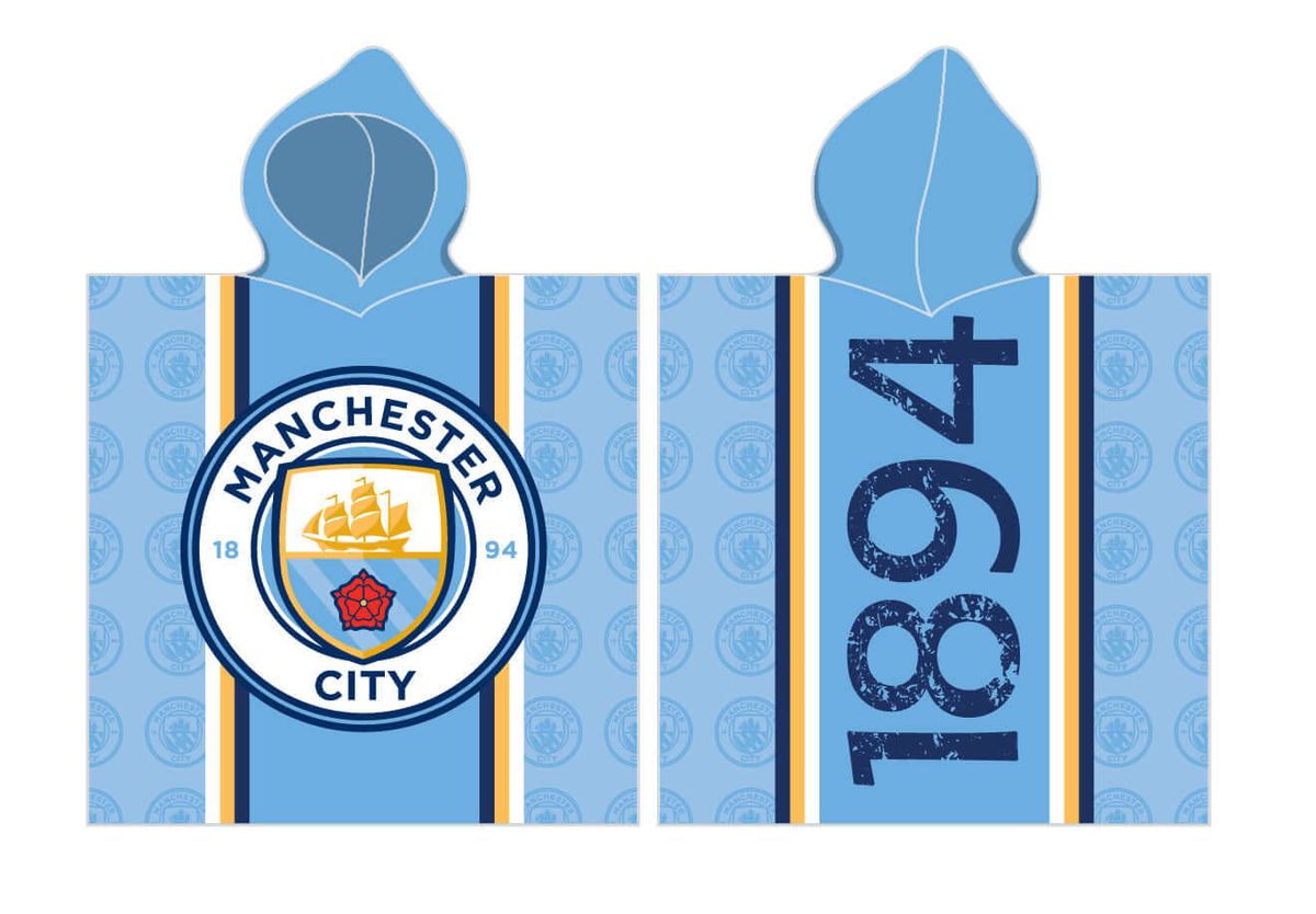 Manchester City Badehåndklæde / Poncho med hætte - 60x120 cm.