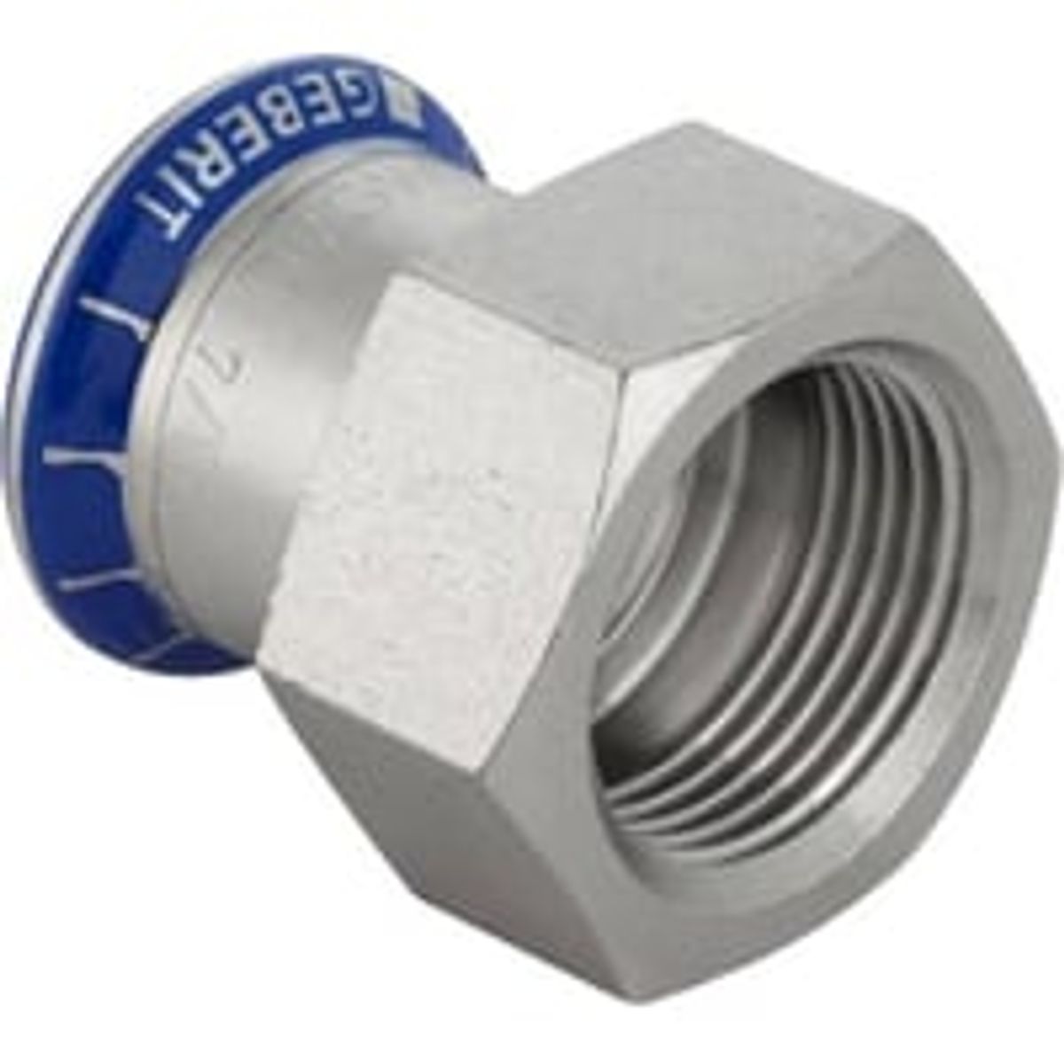 Mapress Rustfrit, 22 mm x ??1" overgangsstykke, presmuffe/muffe (Rp) - Geberit