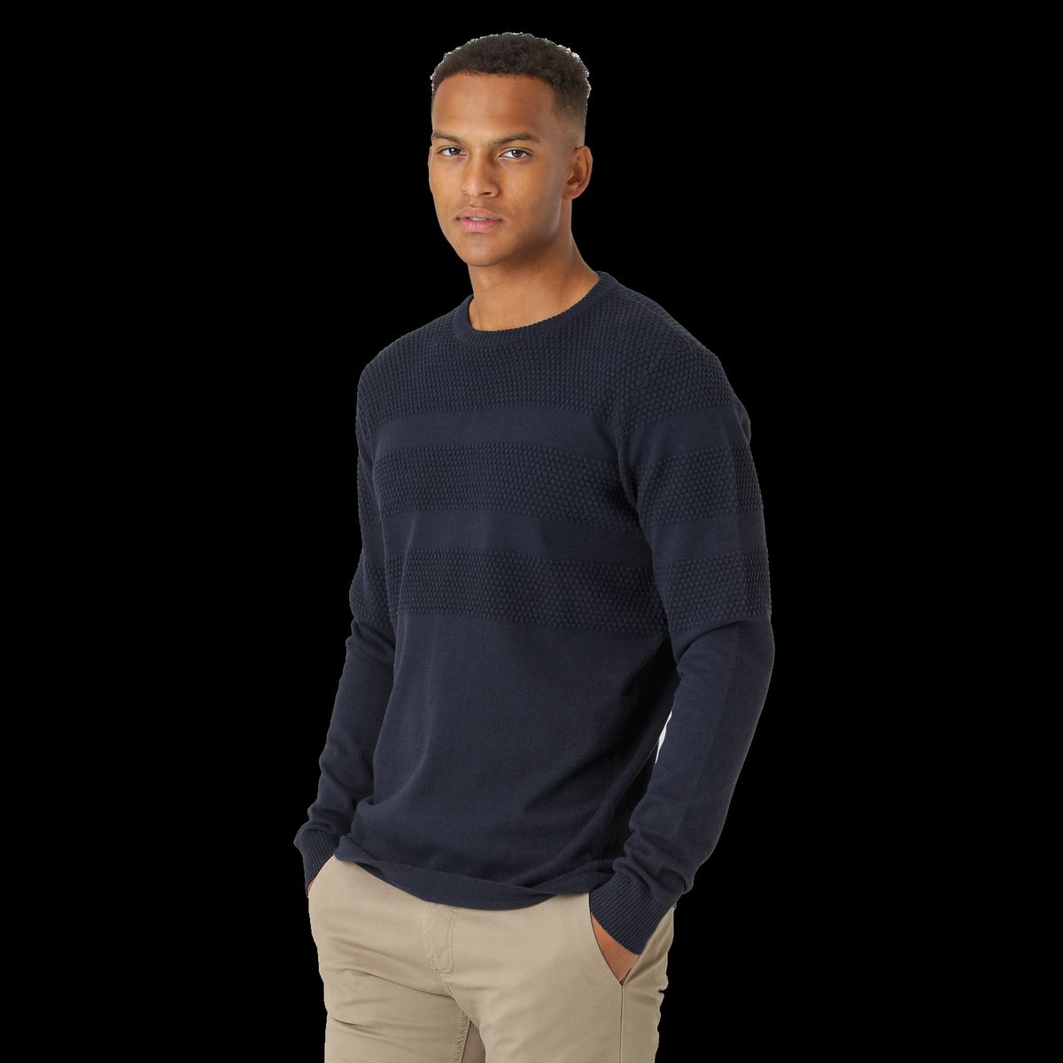 Marcus Affleck Herre Striktrøje - Dark Navy - 2XL