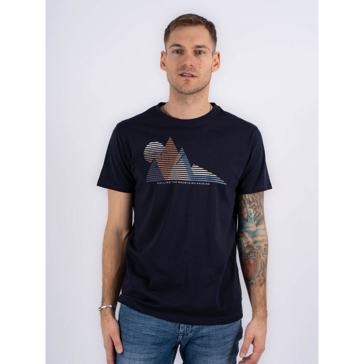 Marcus - Draco t-shirt med print i navy - Herre - 2XL