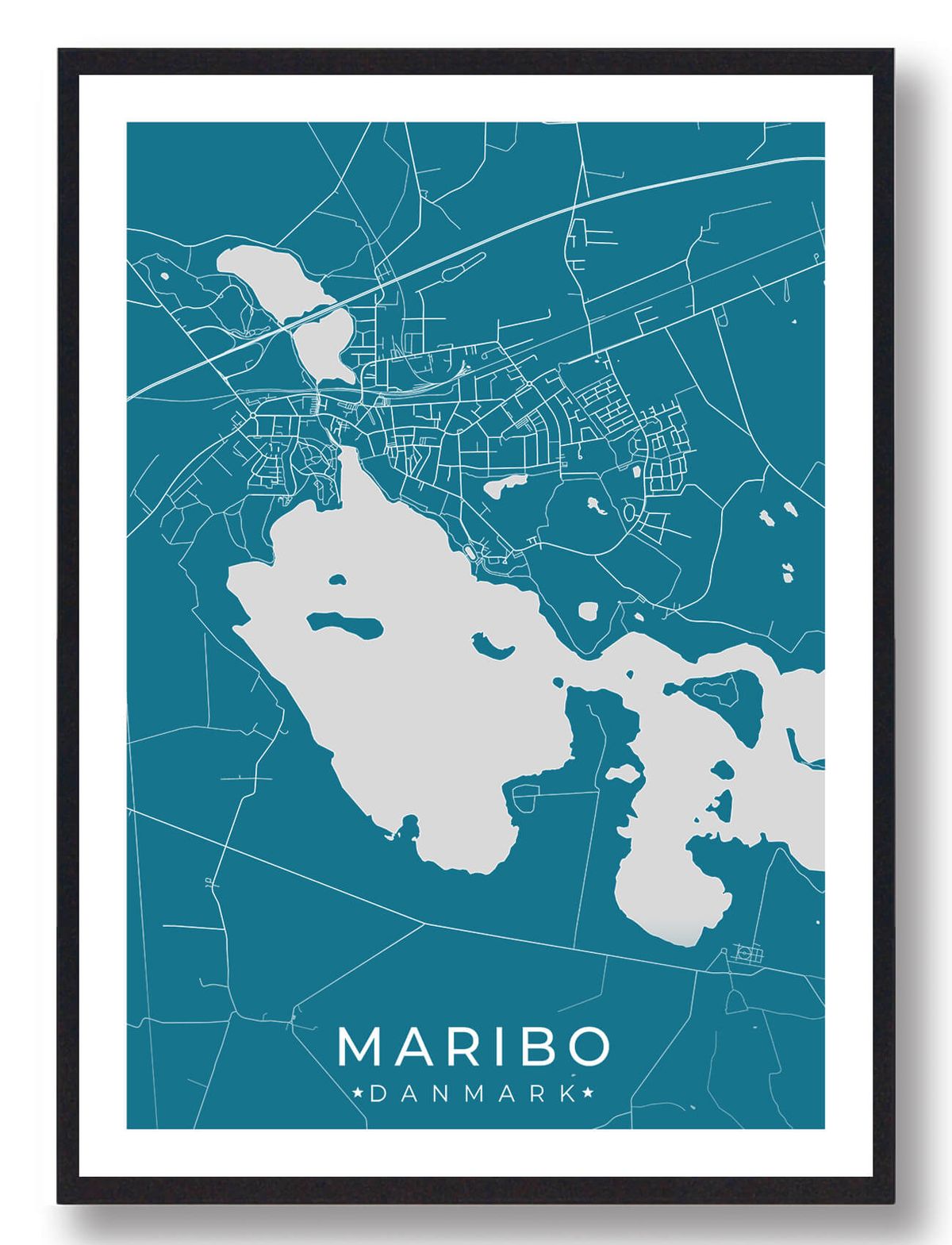 Maribo by plakat - blå (Størrelse: L - 50x70cm (B2))