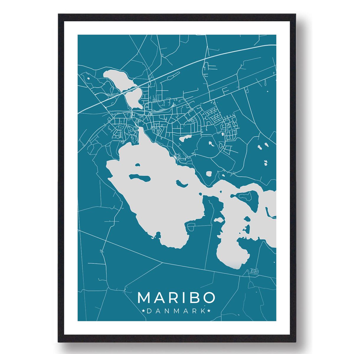 Maribo by plakat - blå (Størrelse: M - 30x40cm)