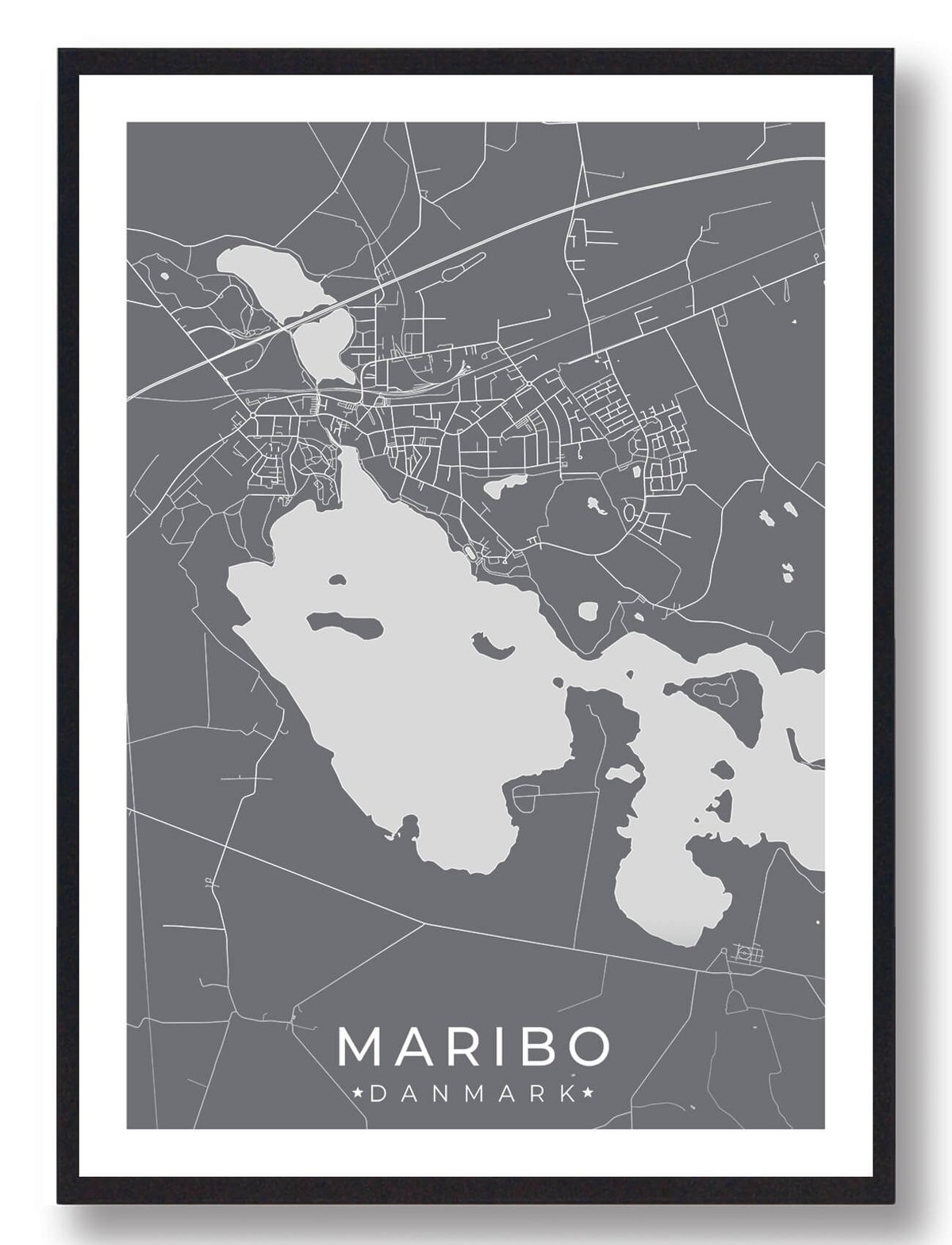 Maribo by plakat - grå (Størrelse: L - 50x70cm (B2))