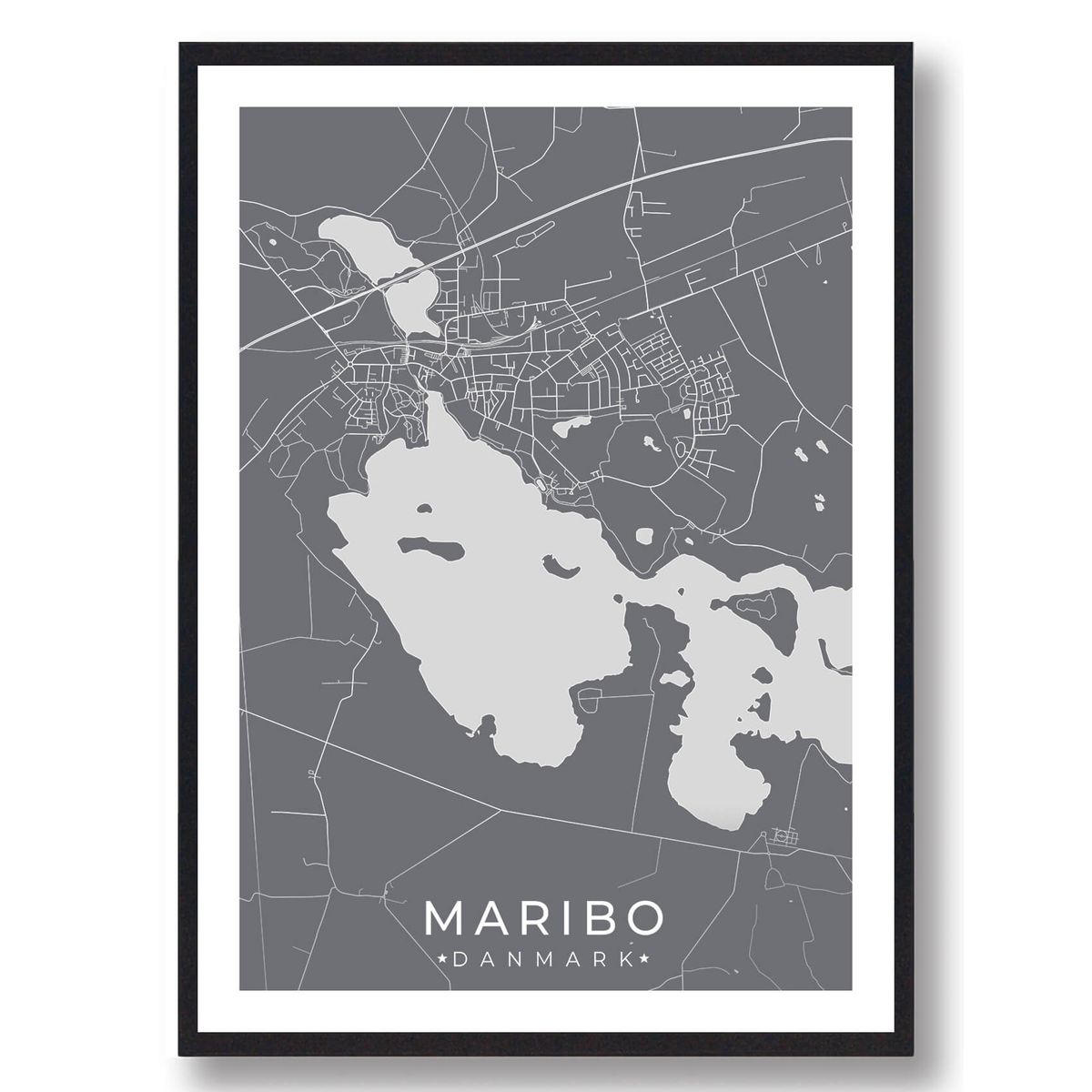 Maribo by plakat - grå (Størrelse: M - 30x40cm)