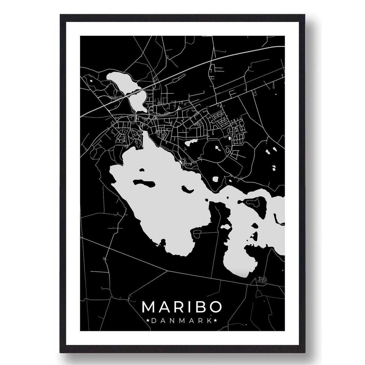 Maribo by plakat - sort (Størrelse: M - 30x40cm)