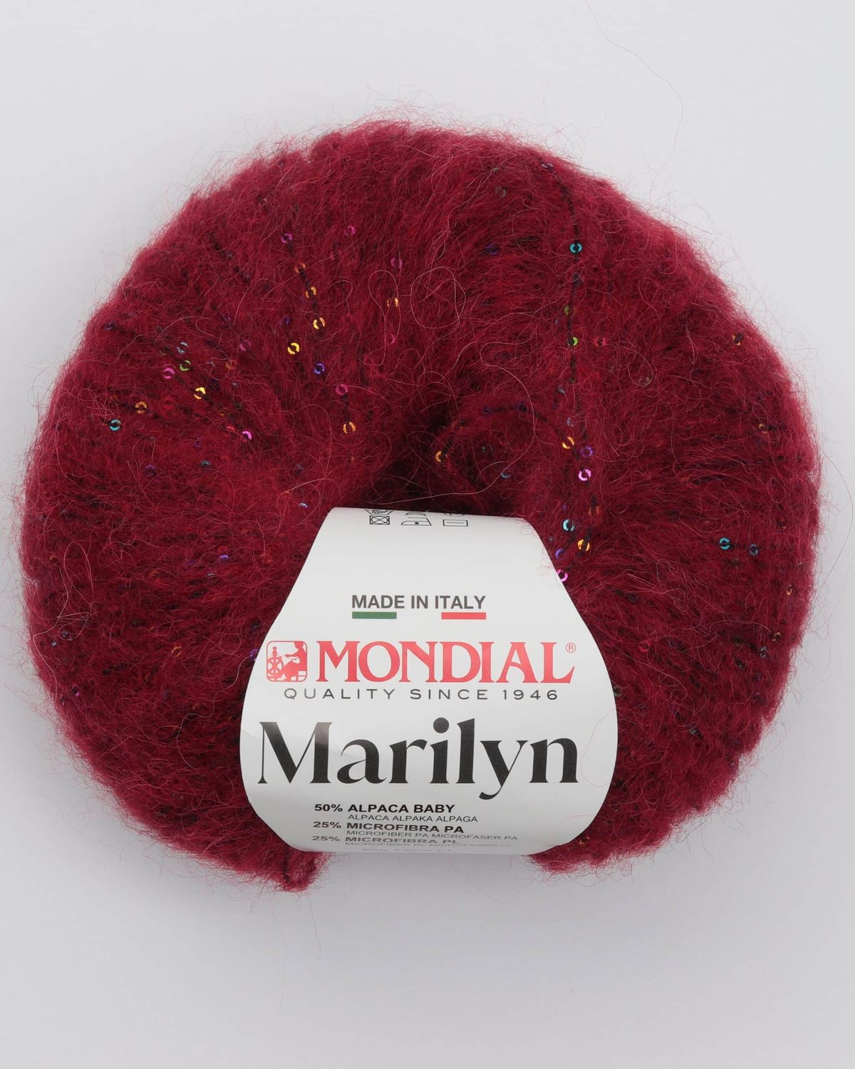 Marilyn fra Mondial (med små palietter) - 914 Mørkerød - 50% Alpaka, 50% Microfibre