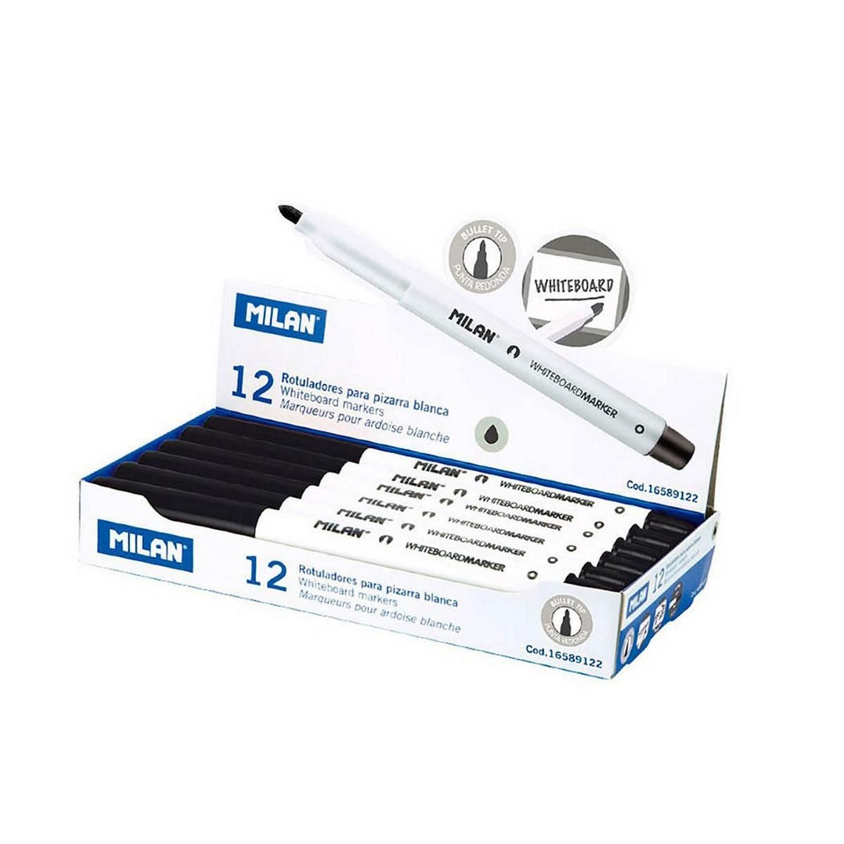 Markør Milan Whiteboard 12 enheder Sort PVC