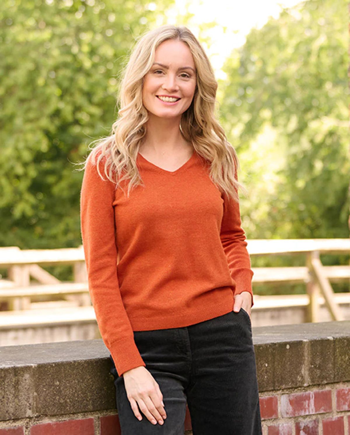 Mary ladies merino pullover, v-hals, brændt orange - 34