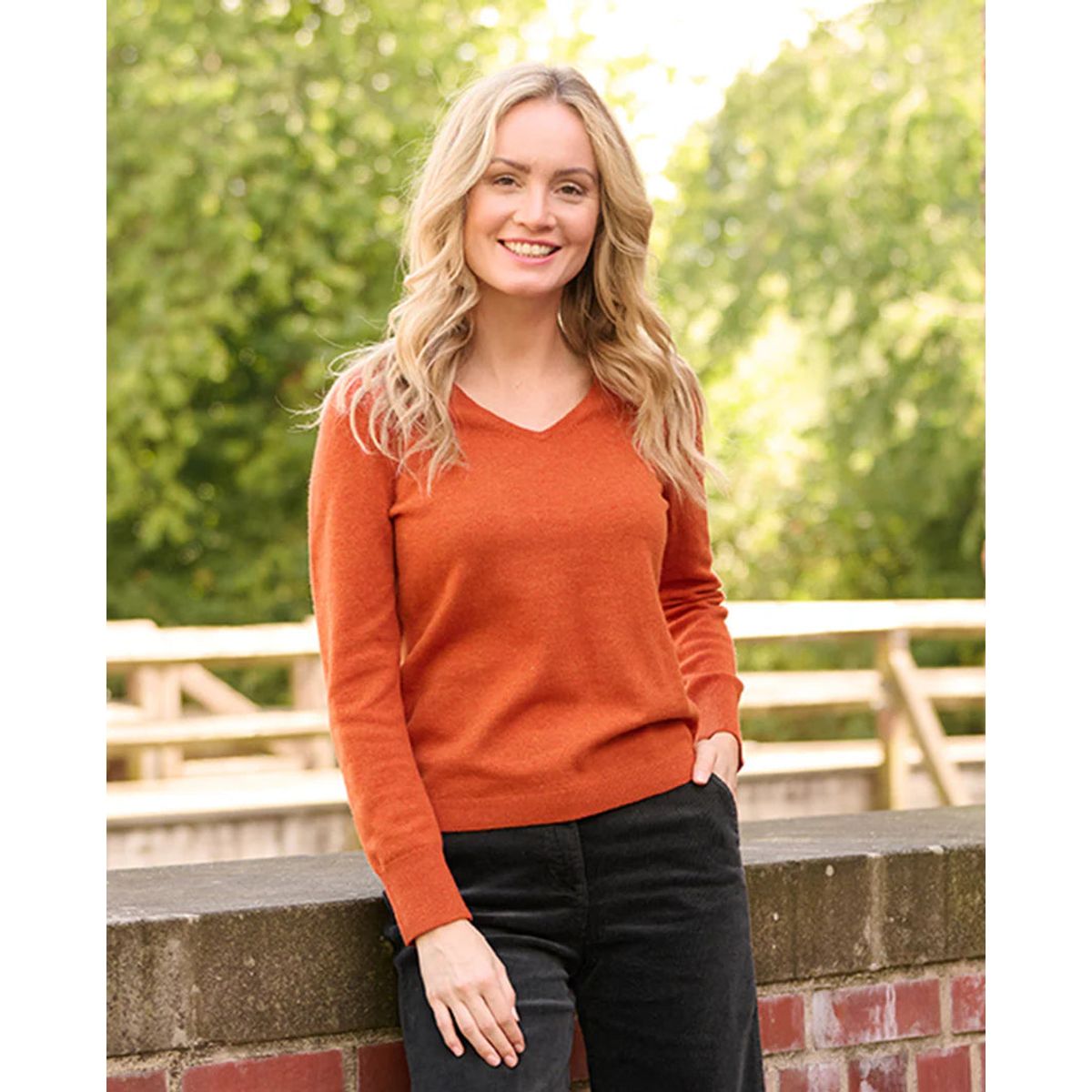 Mary ladies merino pullover, v-hals, brændt orange - 38