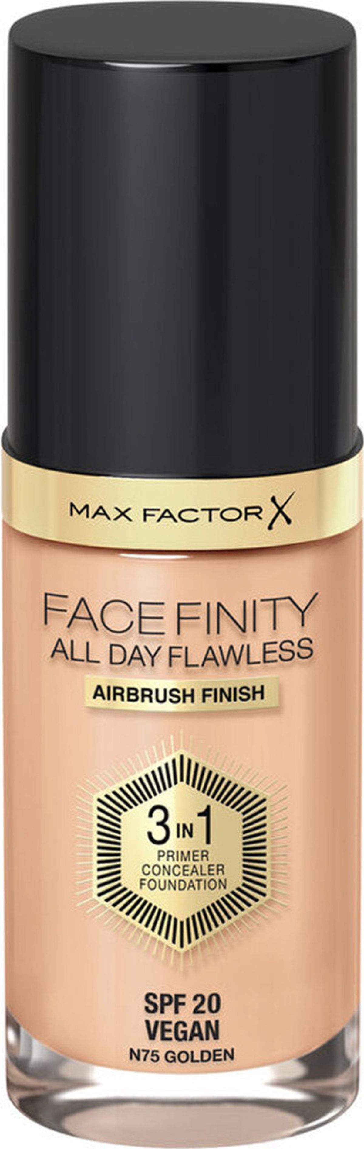 Max factor face finity all day flawless 3in1 primer concealer foundation SPF20 vegan N75 golden 30ml