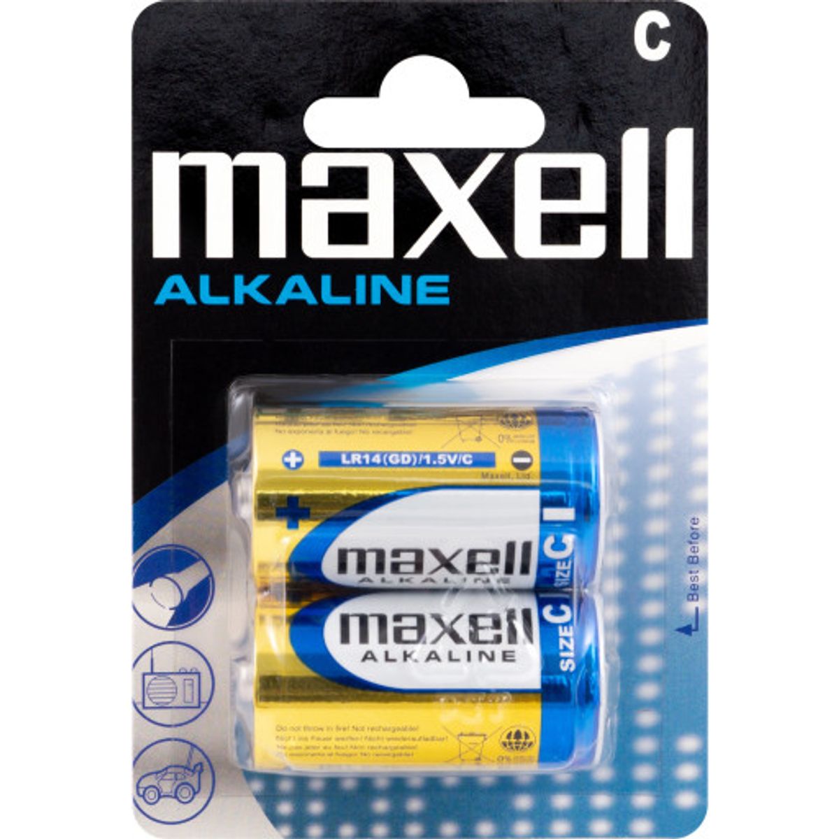 Maxell Long Life Alkaline C / LR14 batterier, 2 stk.