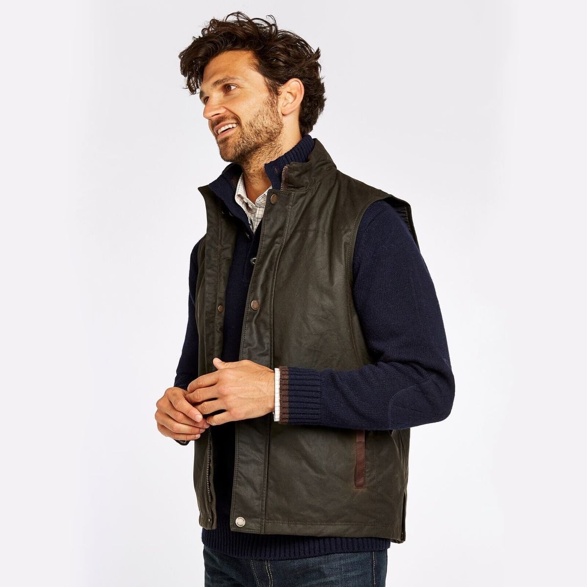 Mayfly Wax Oilskin Gilet vest, olivengrøn med Primaloft vattering - L