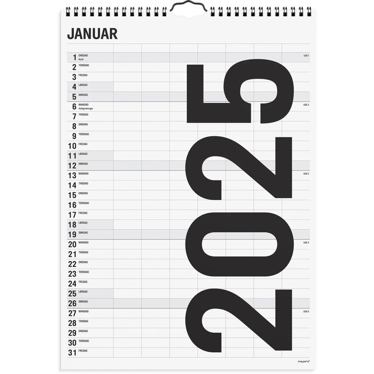 Mayland Familiekalender 2025 sort/hvid 7 kol