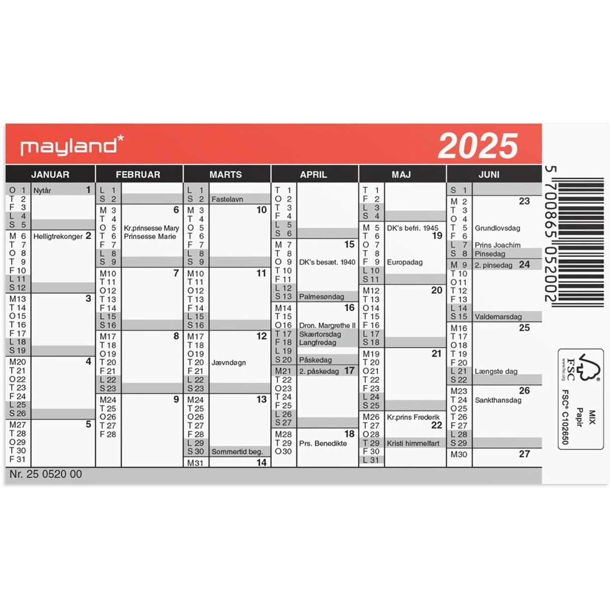 Mayland Kalender mini 2025 11,7 x 7 cm