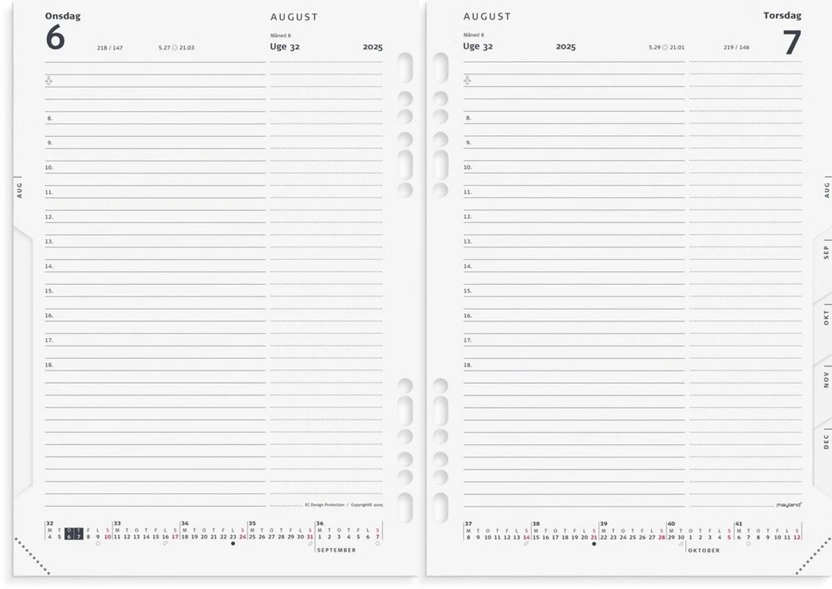 Mayland Kalender system 2025 dag A5 refill