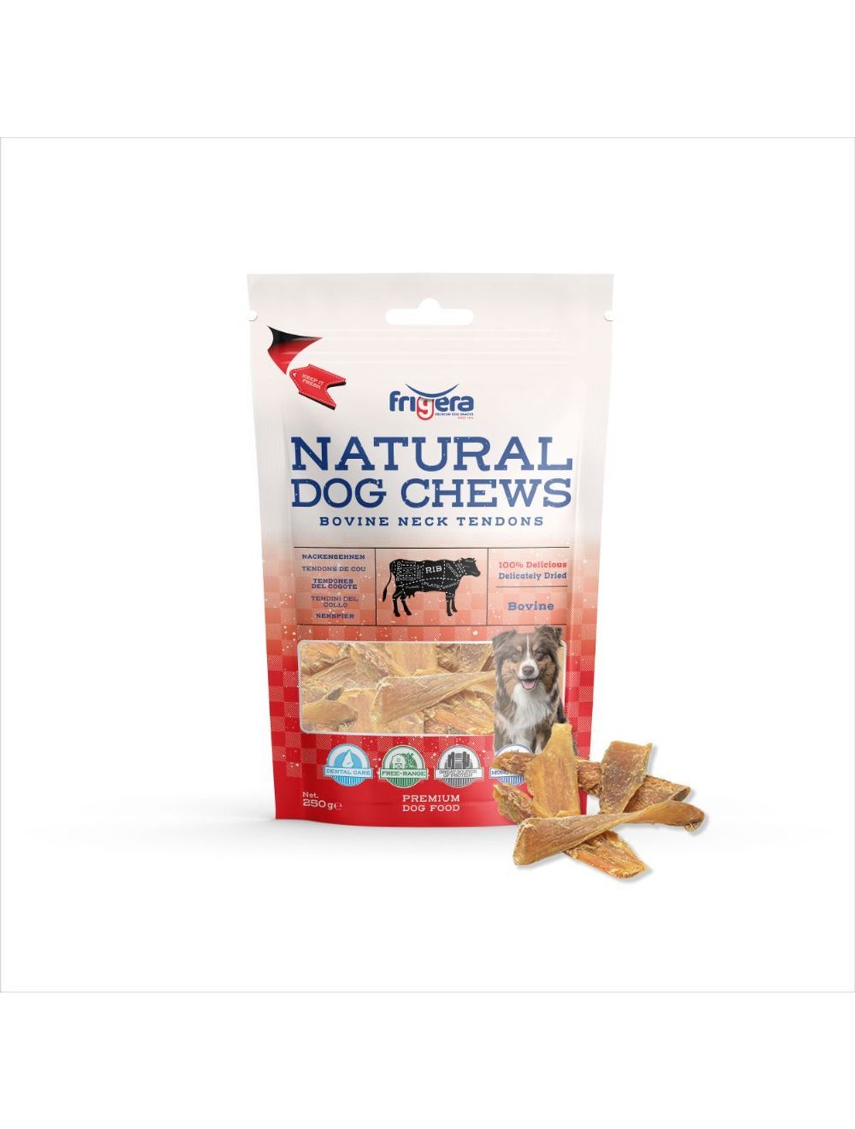 Meldgaard - Frigera Natural Dog Chews Oksehalssener 250g - Hundegodbidder