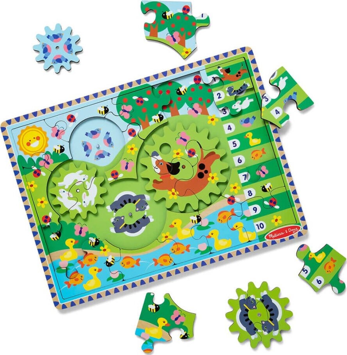 Melissa And Doug Puslespil I Træ - Dyr - Gear Puzzle - 24 Brikker