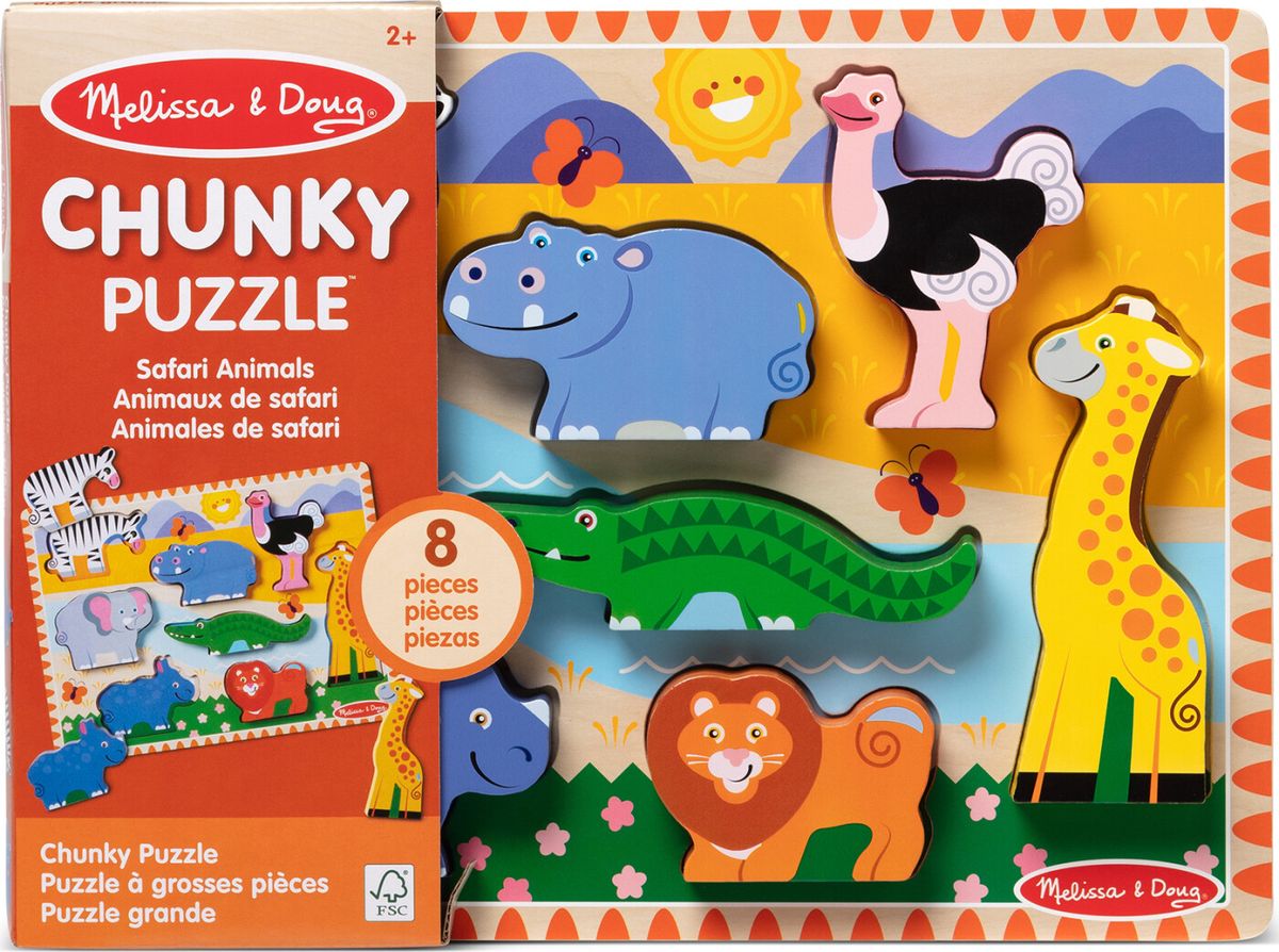 Melissa & Doug - Puslespil I Træ - Safari - Chunky - 8 Brikker