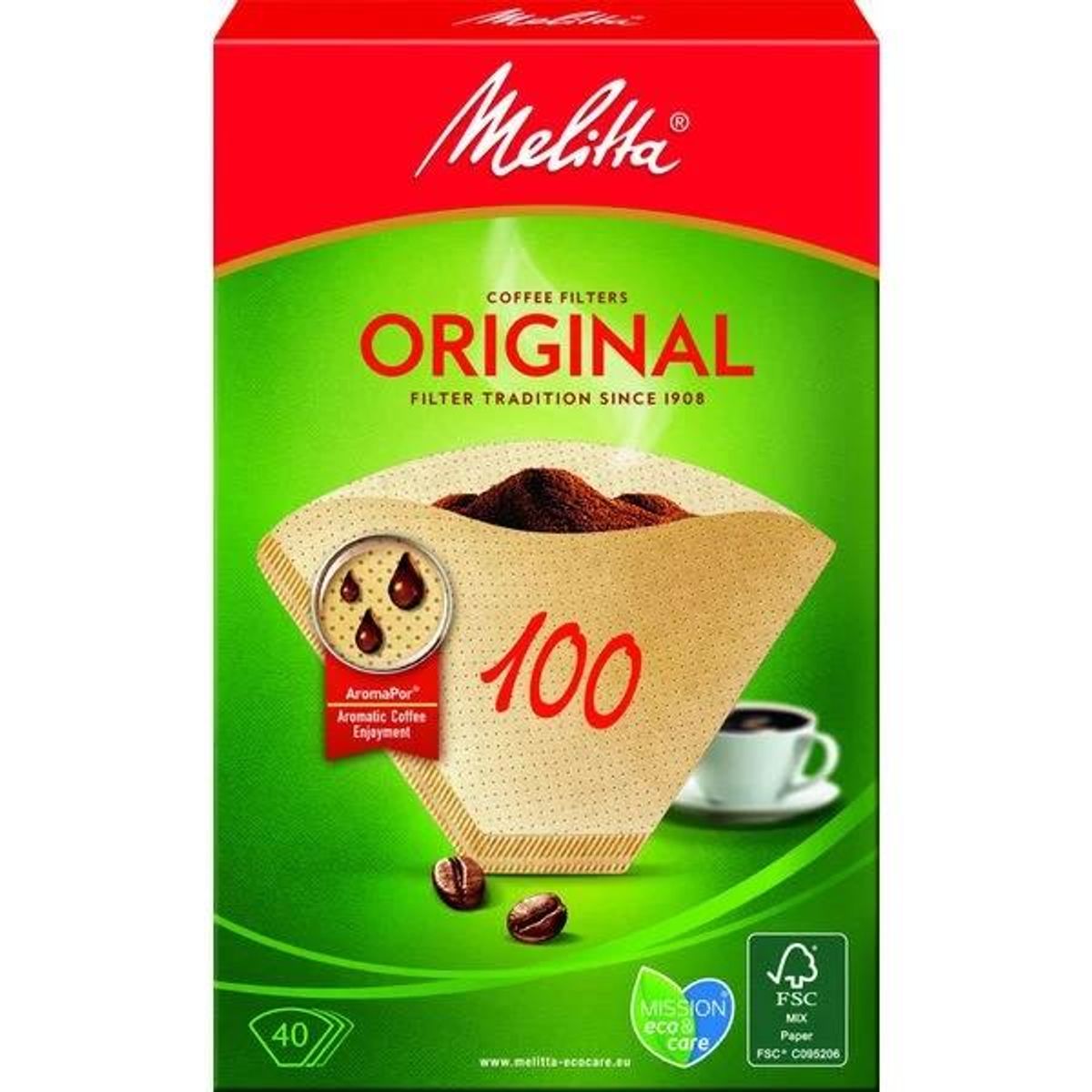 Melitta Original Kaffefilter 100 ubleget