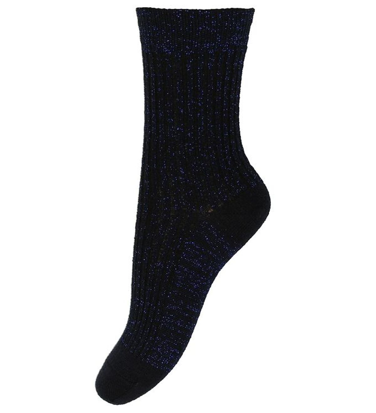 Melton Strømper - Uld - Rib - Navy m. Glitter