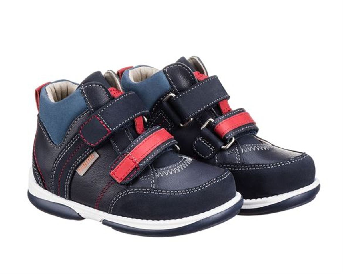 Memo Polo Junior sneakers, dark navy m/rød - velcrosko med ekstra støtte