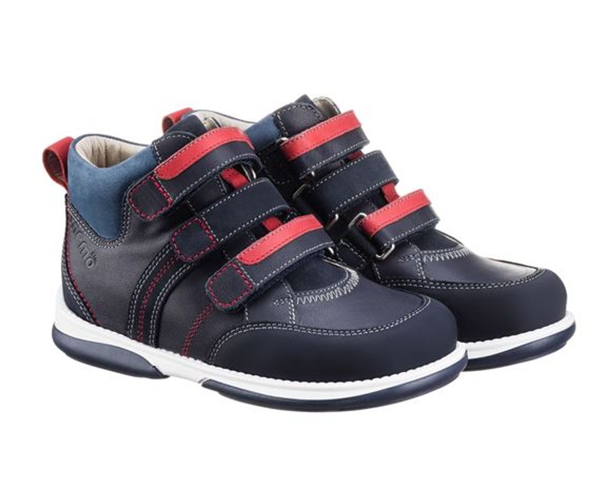 Memo Polo sneakers, dark navy m/rød - velcrosko med ekstra støtte