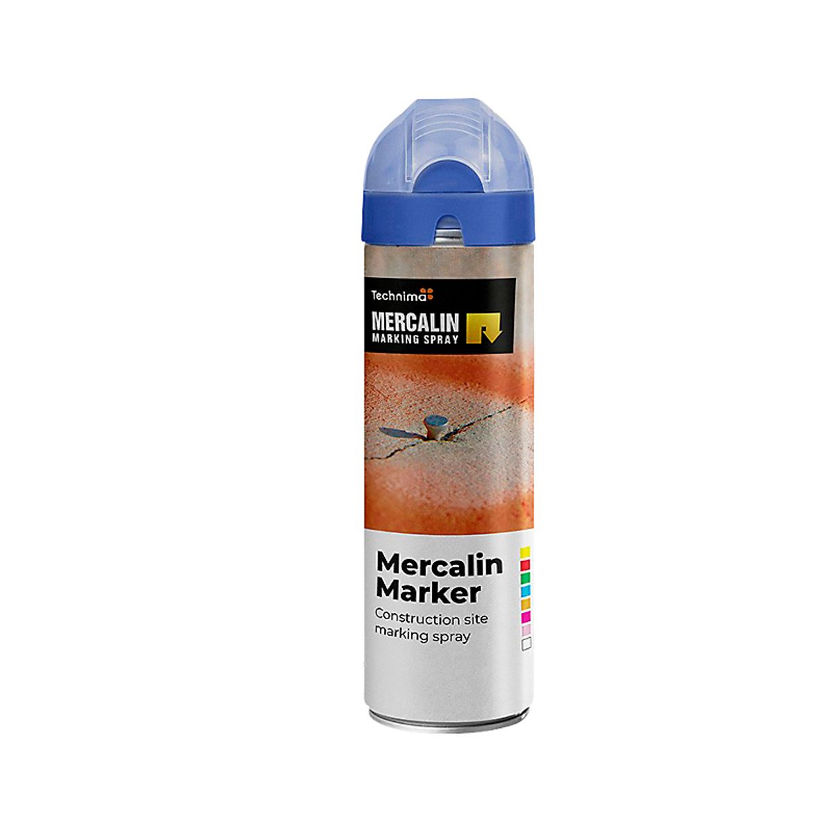 Mercalin markeringsspray 500ml FLUO blå, bl.a. til asfalt, beton, græs, grus, træ, sten & is