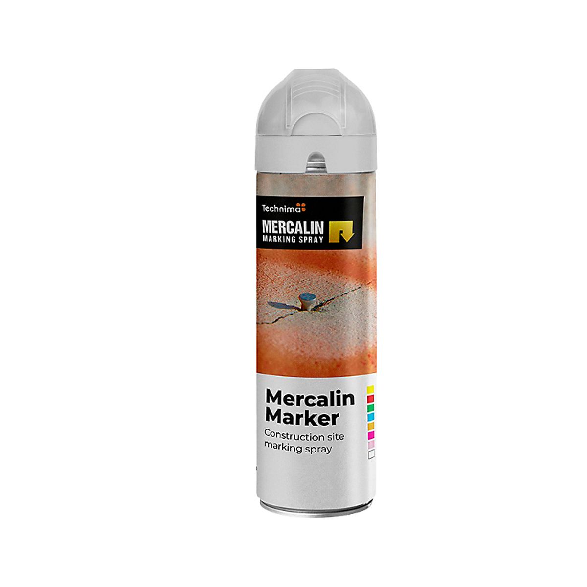 Mercalin markeringsspray 500ml FLUO hvid, bl.a. til asfalt, beton, græs, grus, træ, sten & is