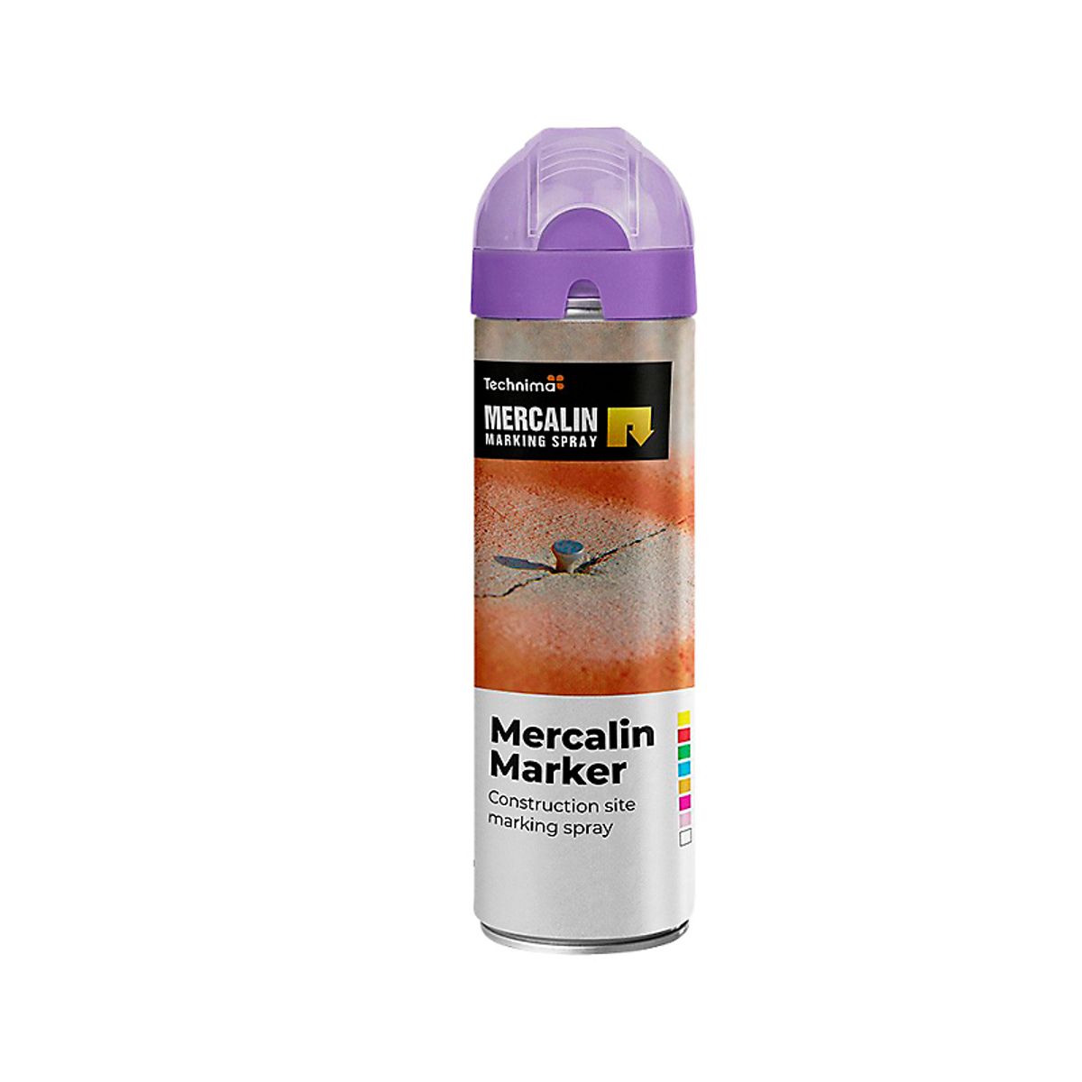 Mercalin markeringsspray 500ml FLUO lilla, til asfalt, beton, græs, grus, træ, sten & is