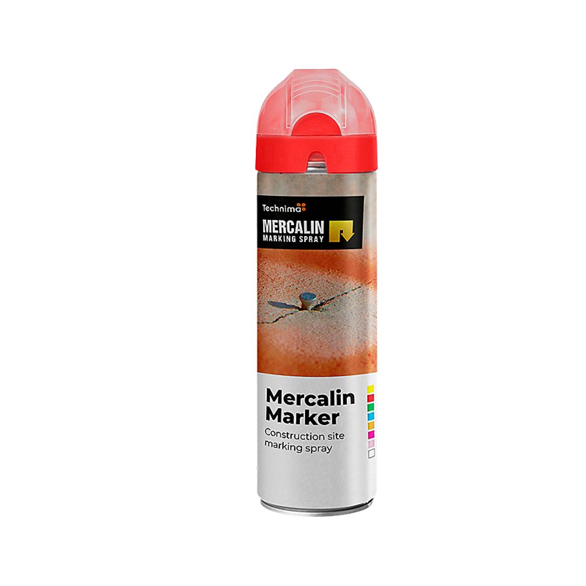 Mercalin markeringsspray 500ml FLUO rød, bl.a. til asfalt, beton, græs, grus, træ, sten & is