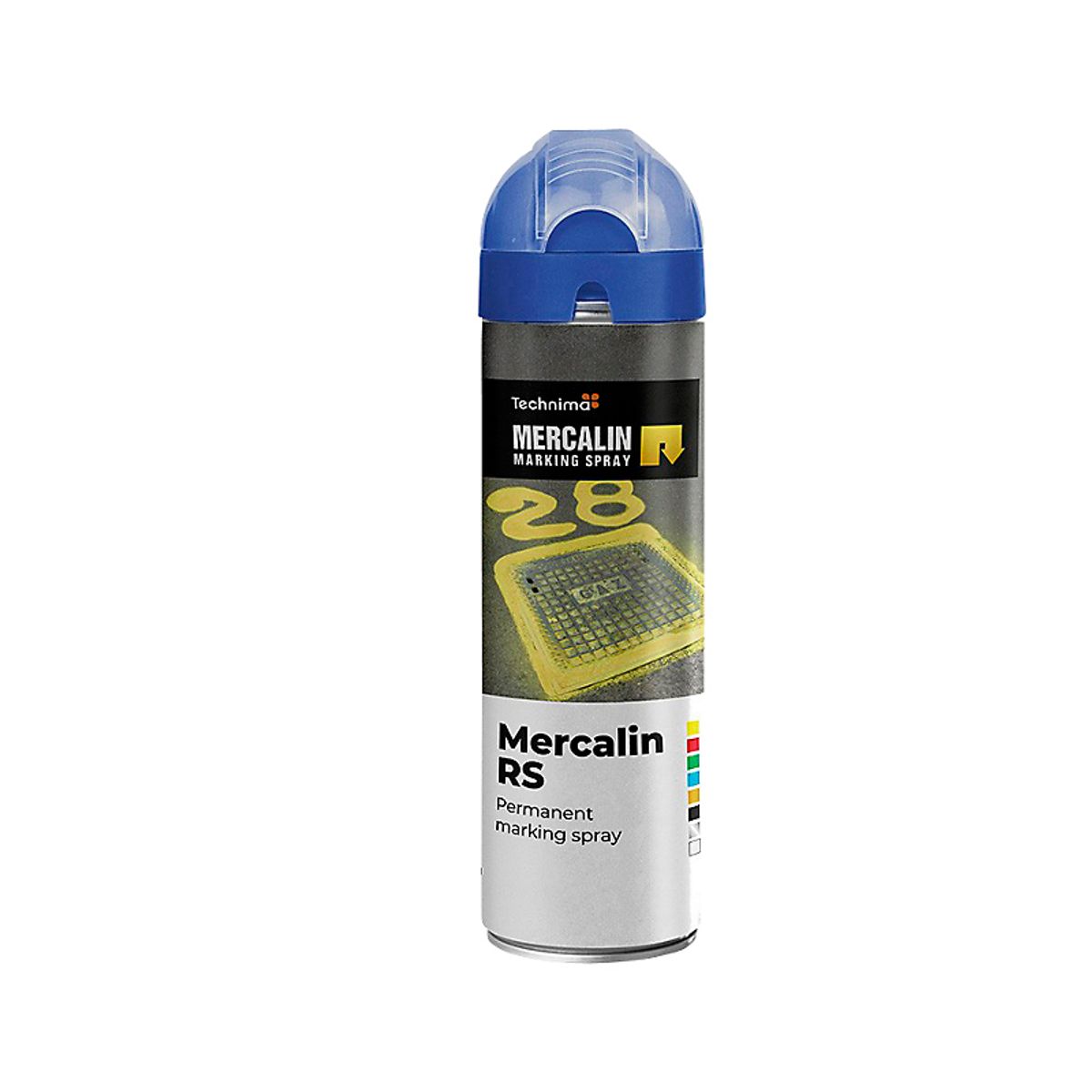 Mercalin markeringsspray 500ml RS blå, bl.a. til asfalt, beton, græs, grus, træ, sten & is